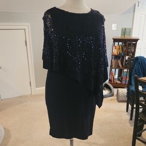 Roz & Ali Navy Asymmetrical Sequin Dress